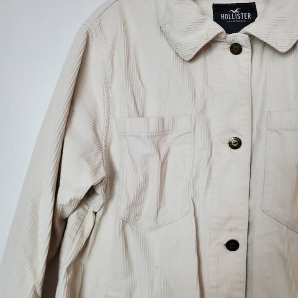 Hollister Women's Shacket Size M Corduroy Cream Layering Piece Loose Fit - Picture 3 of 9